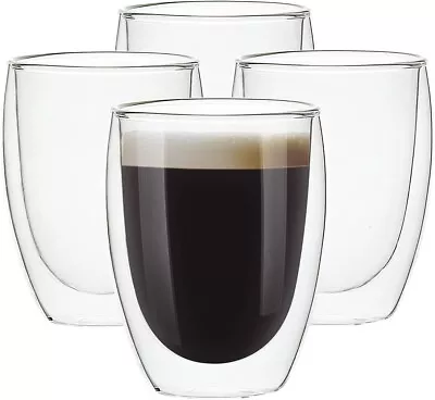 (4) Kitchables Double Walled Thermo Insulated Cups Glass Coffee Tea Mug 12 Oz. • $30