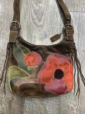 COACH Vintage RARE  Poppy For Peace  Brown Leather Crossbody Bag- #9257 • $47