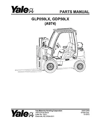 Forklift Service Parts Manual Fits Yale GLP050LX GDP50LX(A974) • $35