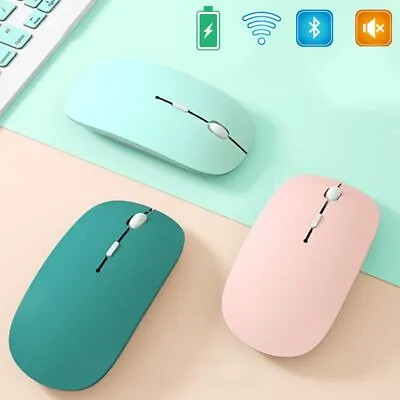 $12.60 • Buy 2.4G Ultra Thin Wireless Mouse Bluetooth For Laptop PC Dual Mode Rechargeable