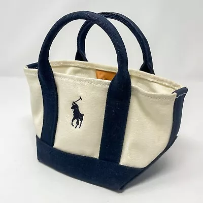 Authentic POLO Ralph Lauren Mini Hand Tote Bag Canvas Navy And Cream US Open • $29.99