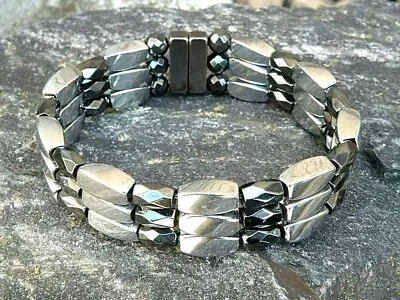 $51.29 • Buy 100% Black N Silver Magnetic Bracelet Anklet Powerful Clasp 3 Row Hand Made USA