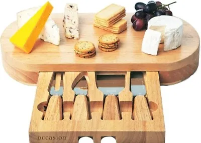 Large Wooden Cheese Board Gift Set & 4 Piece Knife Set - Gift Boxed • £24.99