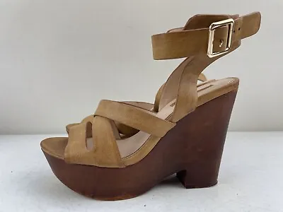 Miss Selfridge Women Tan High Heel Platform Wedge Sandal Shoe Size 4 37 • £10