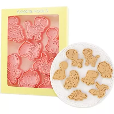 8pc Dinosaur Cookie Cutter Molds 3D Cute Embossing Cutters Mold Cake Baking Tool • £6.64