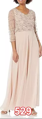 J Kara Women's Floral Metal Illusion Sleeve V Neck Beaded Fit & Flare Long Dress • $47.26