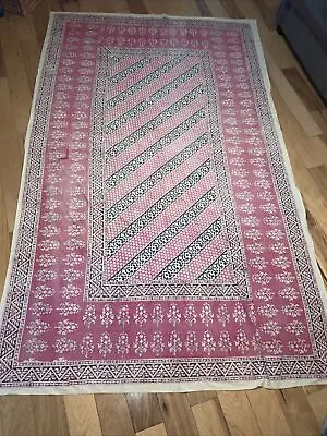 £80.62 • Buy Vtg Indian Wood Block Print Hand Printed Tablecloth Linens Cotton 106 X67” India