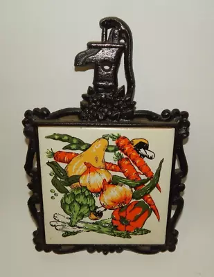 Vintage Cast Iron Mailbox Kitchen Tile Trivet - Summer Vegetables • $15.99