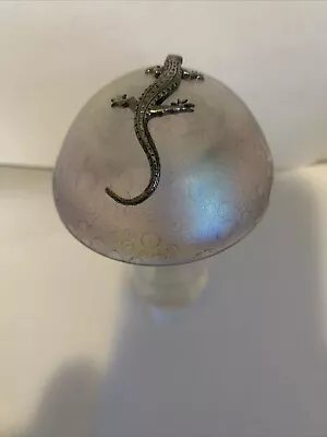 Heron Glass Mushroom Iridescent With Pewter Lizzard Paperweight New In Box • $29.99