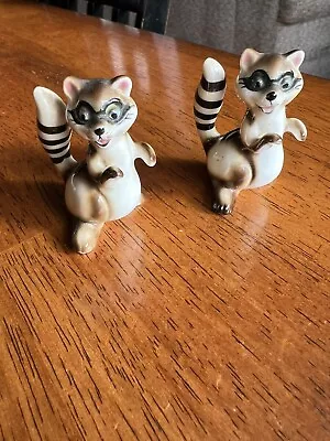 Vintage 1960s Small Miniature 2” Raccoon Two Figurines Pair Estate Cute Gift • $14.99