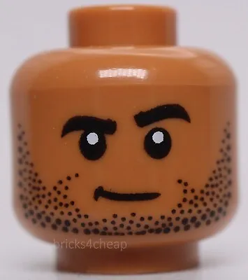 Lego Medium Nougat Head Dual Sided Black Eyebrows And Stubble Neutral Lopsided • $1.49