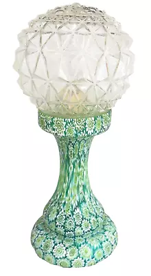 Vintage 14  Art Glass Murano MILLEFIORI Table Lamp Jadite Green Starburst Shade • $499.99