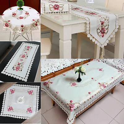 Vintage Embroidered Lace Tablecloth Dining Table Runner Cover Mats Wedding Decor • £6.47