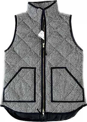 J.CREW NEW Lightweight Quilted Down Excursion Vest Black White Herringbone 2XS • $24.99