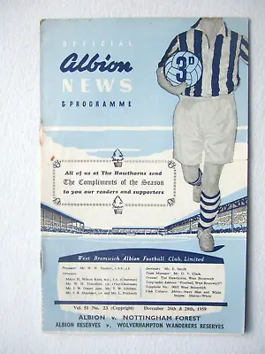 West Bromwich Albion V Nottingham Forest 26.12.1959 Football Programme Brom • £2.99