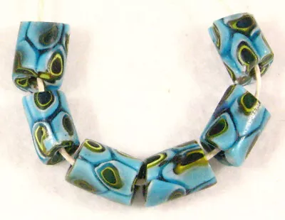 6 Old Venetian Aqua Light Blue Glass Millefiori African Trade Beads 7 X 9 Mm • $27.99