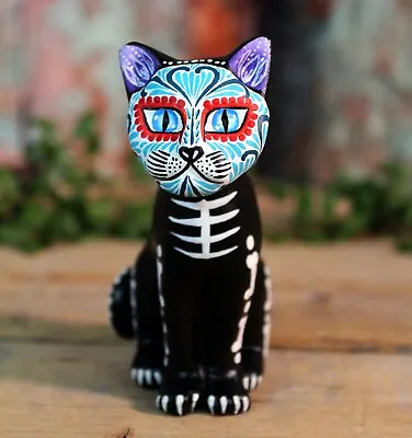 Kitty Cat Skeleton Day Of The Dead Handmade Hand Painted Puebla Mexican Folk Art • $37.50