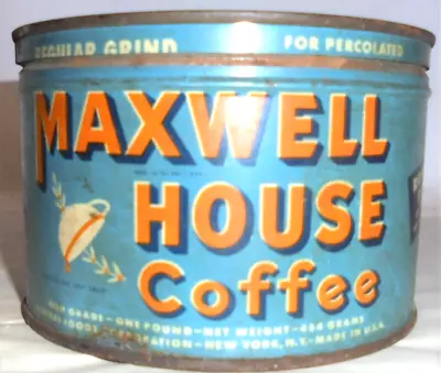 Vintage 1 Lb Maxwell House Coffee Can Tin With Lid Great Graphics  • $49.95