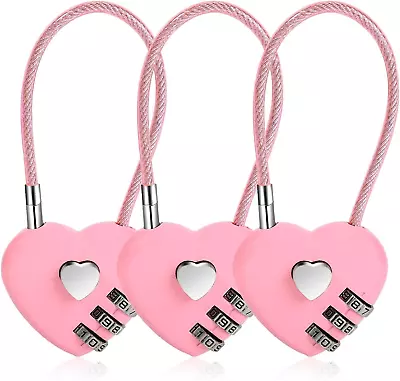 3 Pcs Combination Locks3 Digit Pink Combination Padlock Mini Love Heart Lock Wi • $15.34