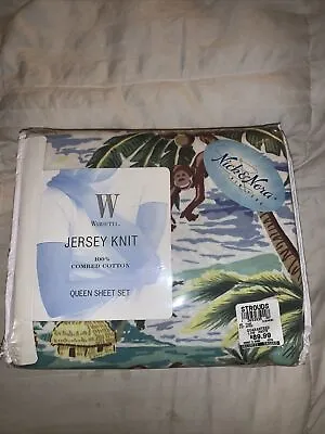 Nick & Nora Monkey Business Sheet Pillowcase Set Jersey Knit Wamsutta Queen NEW • $250