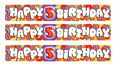 Happy 5th Birthday Party Foil Wall Banner ~ 2.7 M ~ Design Repeated 3 Times • £1.99