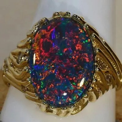 Solid Black Opal Solid 14k Yellow Gold & Diamond Engagement Wedding Men's Ring • $3699.99