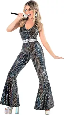 Womens Disco Queen Costume 70s Dancing Diva Jumpsuit Fancy Dress Hen Do XS - 2XL • £29.99