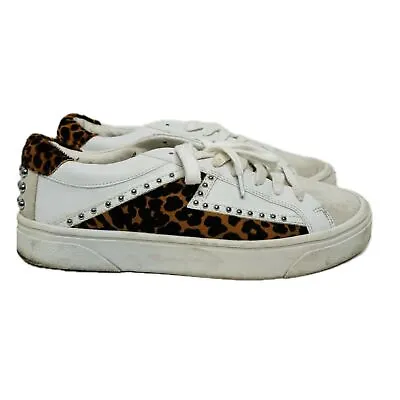 Zara Low Top White Leather Sneakers Womens 10 EU41 Leopard Print Studded • $29