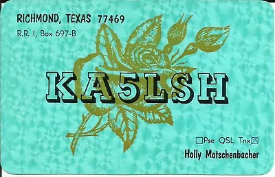 Vintage KA5LSH Richmond Texas USA 1983 Amateur Radio QSL Card • $5.99