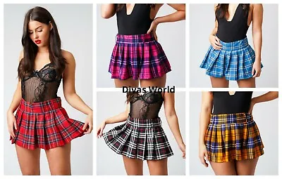 Women's Tartan Pleated Mini Skirt Check Casual Plaid High Waist Short Skirts  • £14.94