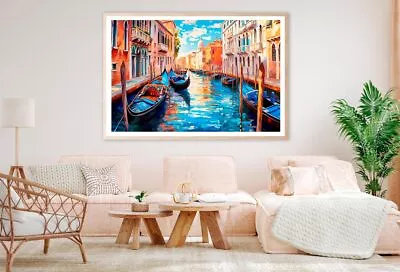 Boats With City Of Venice Paint Print Premium Poster High Quality Choose Sizes • £43.33