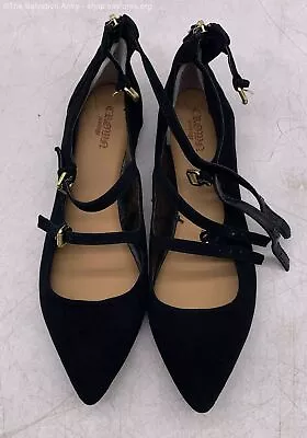 Crown Vintage Women's Black Suede Bebe Strapped Pointed Toe Flats W/ Box Size 8M • $19.99