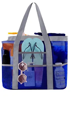 Genovega Large Mesh Beach Tote Bag With Multiple Pockets Waterproof Blue • $15