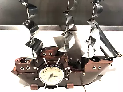 Nautical Ship Boat Clock With Lights VTG-United Wood Metal Goods Mantle Works • $173.42