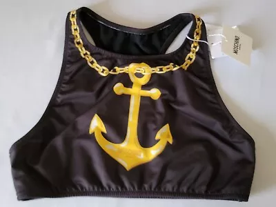 MOSCHINO SWIM Gold Chain Boat Anchor Black Bathing Suit Top Size 4 • $60