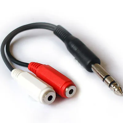 6.35mm (1/4 ) Stereo Jack Plug To 2x 3.5mm Stereo Socket Splitter Adapter Cable • £5.99