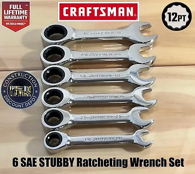 New Craftsman Set Of 6 STUBBY Ratcheting Combination 12 Point Wrench SAE • $47.49