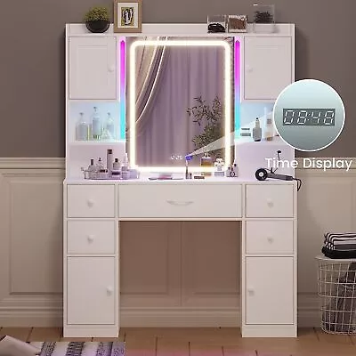 Vanity Desk With Mirror & Lights Makeup Dressing Table With 5 Drawers And 4 Door • $239.99