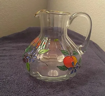 Romania Crystal Clear Pitcher Venetian Fruit Hand Painted Gold Trim • $16