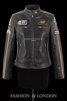 SIZMA Womens Leather Jacket Buffalo Cracker Vintage Retro Biker Style Jacket • $106.45