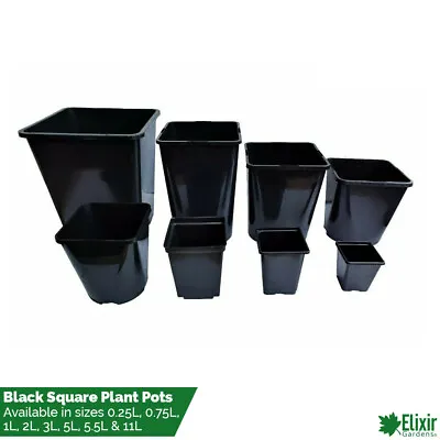 £5.89 • Buy Square Plant Pot 0.25 0.75 1 2 3 5 5.5 11 L Strong Black Plastic Hydroponic Pots
