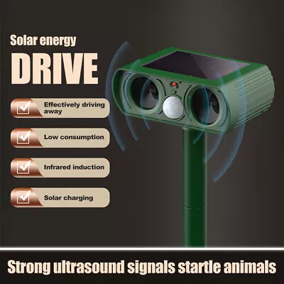 Solar Power Ultrasonic Garden Deterrent Repeller Animal Bird Dog Scarer Pest • $27.59