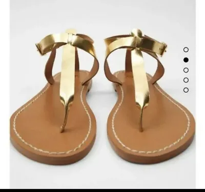New Zara Women’s Gold Flat Laminated Leather Sandals ShoeSize 8US • $27.99