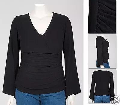 NEW Zaftique LS RUCHED V-NECK Top BLACK 0Z 1Z 2Z 3Z / 14 16 L XL 1X 2X 3X • $39.99