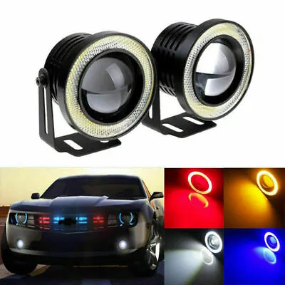 2x White  Car Fog Light Running Lamps COB Halo 3  Angel Eye Ring Hawkeye • $26.99