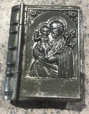 Antique Religious Miniature Metal Prayer Book Box For Pocket Jesus Free Ship USA • $90