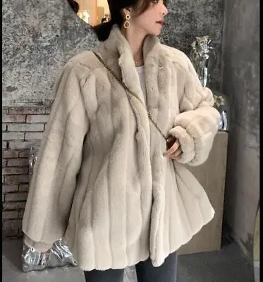 Women's Jacket Rabbit Fur Mid Length Loose Coat Stand Collar Cardigan Occident • $93.05
