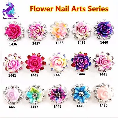 Resin Flowers Crystal Rhinestones Nail Art Decoration 3d Charm Gems Acrylic Stud • £3.25