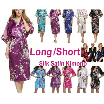 $17.55 • Buy Women Floral Satin Kimono Robe Nightgown Dress Wedding Bridesmaid Gown Sleepwear
