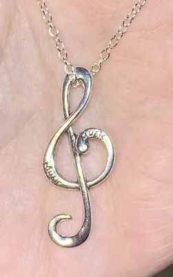 Silver Treble Cleft Music 🎼 Note Shaped Charm Pendant On Silver Necklace Chain! • $9